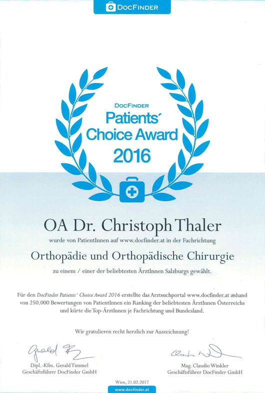 Dr. Christoph Thaler - Docfinder Award 2016